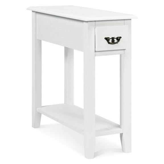 Giantex Narrow End Table, Slim Side Table w/Drawer, ightstand Bedside Table for Small Spaces, (1, White)