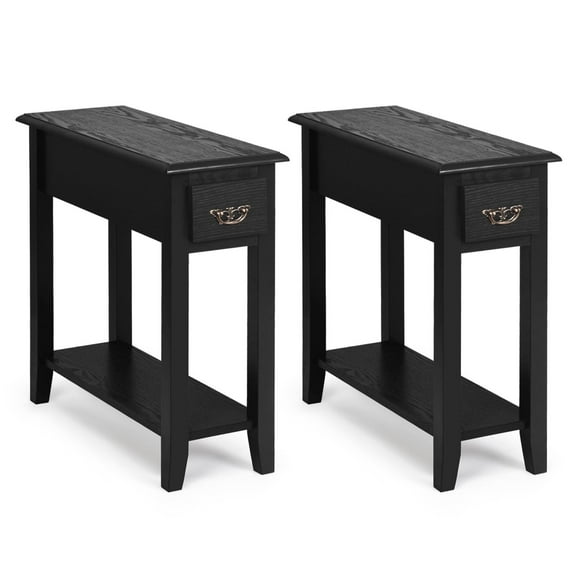 Giantex Narrow End Table, Slim Side Table w/Drawer, ightstand Bedside Table for Small Spaces, (2, Black)