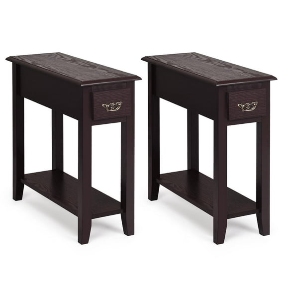 Giantex Narrow End Table, Slim Side Table w/Drawer, ightstand Bedside Table for Small Spaces, (2, Espresso)