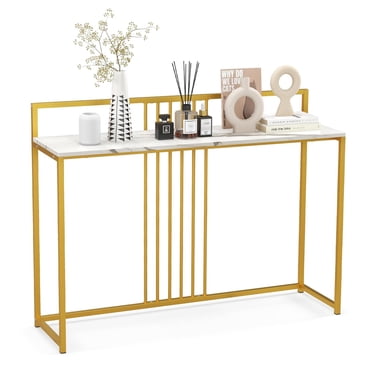 Giantex Console Table – Narrow Sofa Table With Drawer & Shelf, Caramel Finish