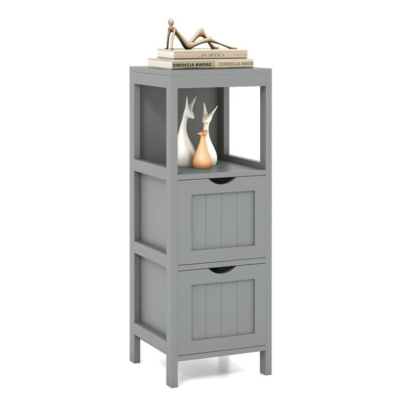 Giantex Narrow Storage Bathroom Cabinet, Freestanding Floor Cabinet w/2 Removable Drawers, Grey