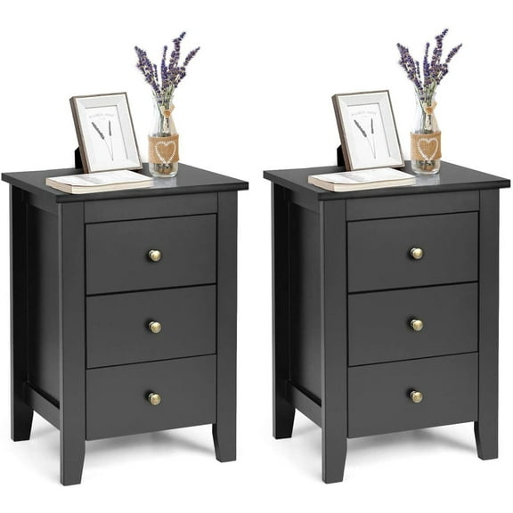 Giantex Nightstand, Side Table with 3 Drawers, Bedroom Side Storage Cabinet Wooden End Table Accent Table Solid Wood Legs