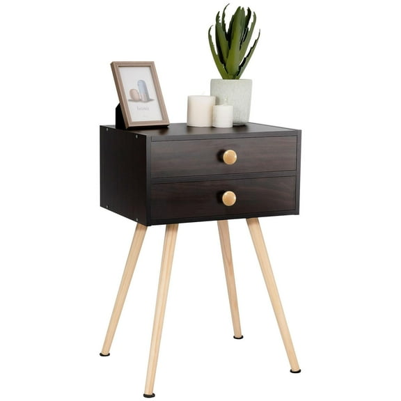 Giantex Nightstand W/2 Drawers, End Side Table w/Natural Legs for Small Spaces(1, Espresso)