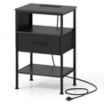 thumbnail image 1 of Giantex Nightstand w/Charging Station, End Table w/Fabric Drawer, 2 AC Outlets, USB and Type-C Port, Black, 1 of 7