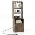 thumbnail image 1 of Giantex Nightstand w/Charging Station, Tall Bedside Table, End Table Bookcase w/Adjustable Shelves, Brown, 1 of 8