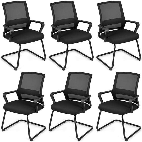 Giantex Office Mesh Chair, Upholstered Guest Conference Chair w/ Lumbar Support Ergonomic Backrest, Metal Frame Sled Base Reception Room Chair, Executive Chair