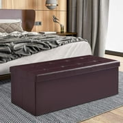 Giantex Ottoman Storage Bench 45'' Faux Leather, 165L Oversized Storage Folding Chest Footrest Padded Seat for Bedroom