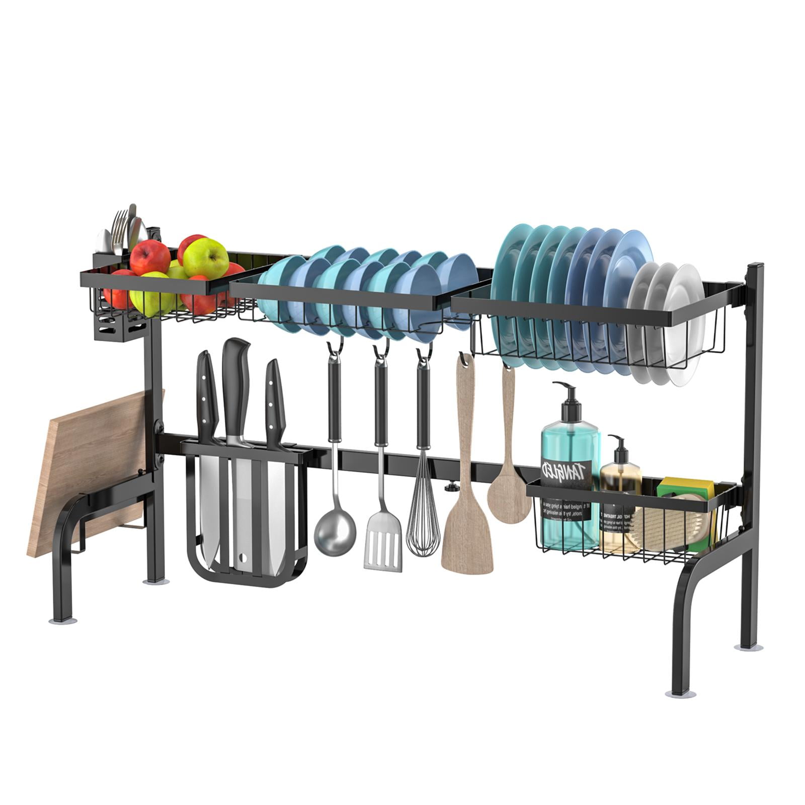 Adjustable Black Metal Over Sink Dish Drying Rack with Utensil Cup