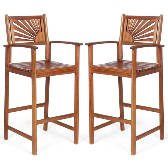 Giantex Acacia Wood Outdoor Bar Stool Set - Set of 2, Natural