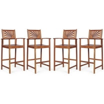 Giantex Patio Bar Stools Set of 4, Outdoor Acacia Wood Bar Chairs with Sunflower Backrest, Curved Armrests & Breathable Seat, Ideal for Balcony, Sunroom, Patio, Easy Assembly