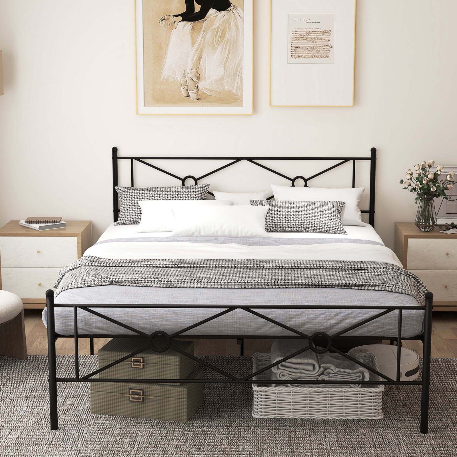 Giantex Queen Size Metal Bed Frame, Platform Steel Slat Support Basic Mattress Foundation, No Box Spring Needed, Noise Free