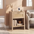 thumbnail image 1 of Giantex Rattan Nightstand, Wood Bedside End Table w/USB Ports for Bedroom, Oak, 1 of 9