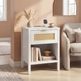 thumbnail image 1 of Giantex Rattan Nightstand, Wood Bedside End Table w/USB Ports for Bedroom, White, 1 of 9