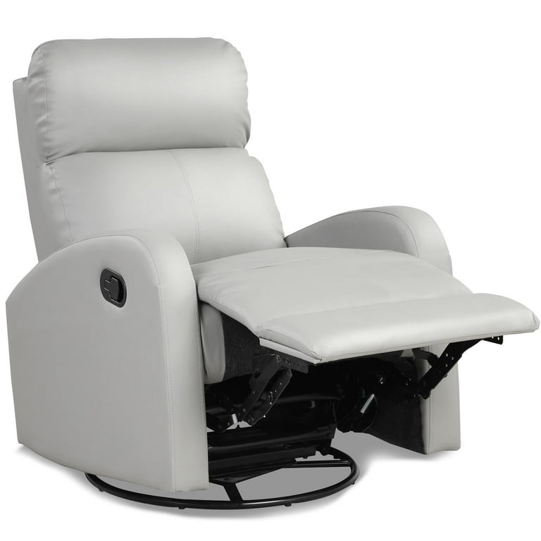 Giantex Recliner Chair Manual Rocking Chairs with Pull Button 360 Swivel Glider Faux Leather Living Room Single Lazy Sofa Padded Seat Gliders