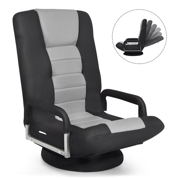 Giantex Reclining Folding Gaming Chair, Video Gaming Rocker w/5-Position Adjustable Backrest & 360 Degree Swivel Round Base, Padded Lazy Sofa Chair