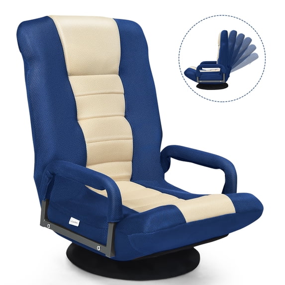 Giantex Reclining Folding Gaming Chair, Video Gaming Rocker w/5-Position Adjustable Backrest & 360 Degree Swivel Round Base, Padded Lazy Sofa Chair