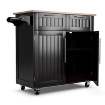 Giantex Rolling Kitchen Island Cart Storage Trolley Multipurpose Serving Cart with Storage,Lockable Wheels,Towel Rack and Rubber Wood Top(Brown)