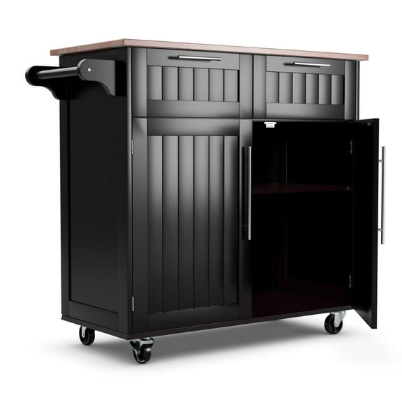 Giantex Rolling Kitchen Island Cart Storage Trolley Multipurpose Serving Cart with Storage,Lockable Wheels,Towel Rack and Rubber Wood Top(Brown)