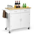 thumbnail image 1 of Giantex Rolling Kitchen Island Cart on Wheels, Kitchen Utility Trolley & Bar Serving Cart w/Rubber Wood Top, Handle Rack & Storage Cabinet and Drawers for Home Dining Room, White, 1 of 8
