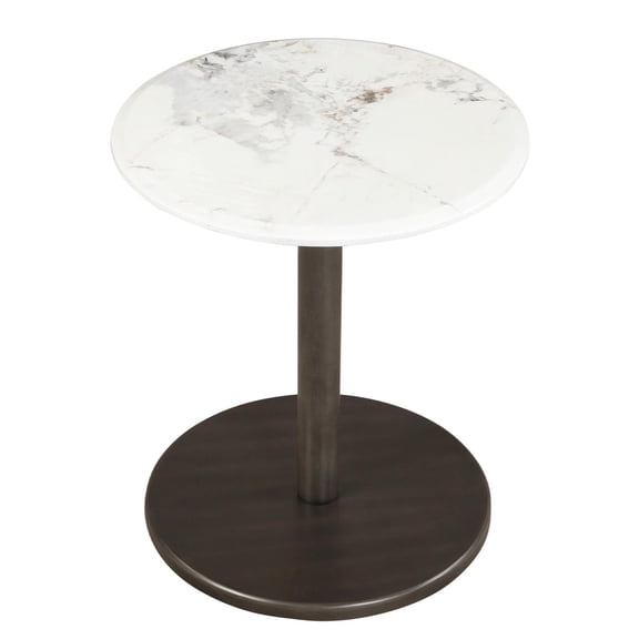 Giantex Round Marble Side Table, End Table w/Wooden Base, Drink Table for Small Spaces