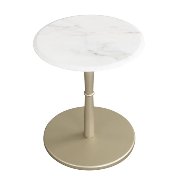 Giantex Round Marble Side Table, End Table w/Wooden Base, Drink Tablefor Small Spaces