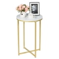 thumbnail image 1 of Giantex Round Side Table, X-Shaped End Table with Marble Top&Gold Base, Small Nightstand for Living Room, Accent Tables Cheap, 1 of 6
