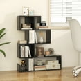 thumbnail image 1 of Giantex S-Shaped Bookshelf, Geometric Bookcase w/Open Shelves, Wood Standing Shelf, Black, 1 of 8
