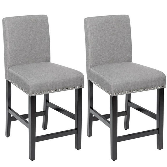 Giantex Set of 2 Dining Chairs, Upholstered Fabric Stool with High Resilience Sponge Seat and Rubber Wood Legs, Mid Century Counter Height Stools for Kitchen Dining Room, Gray