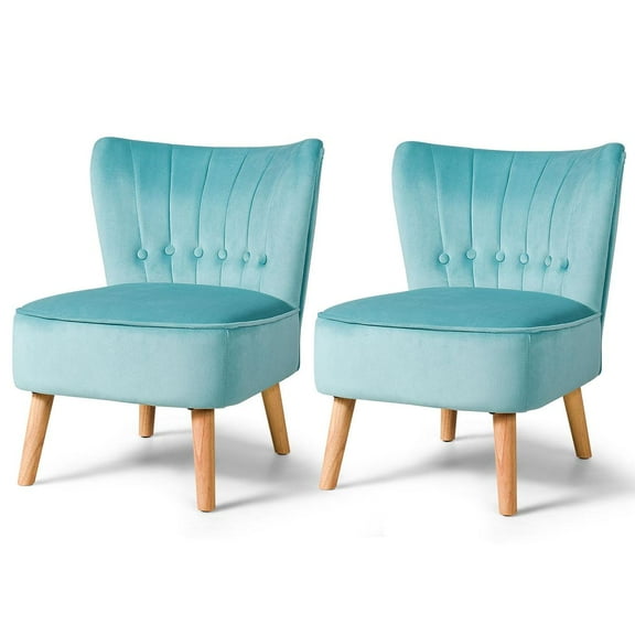 Giantex Set of 2 Armless Accent Chair, Wingback Velvet Sofa Chair w/Wood Legs & Thick Padded Seat, Upholstered Leisure Club Chair, Green