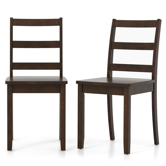 Giantex Set of 2 Dining Chairs, Space-Saving Armless Chairs w/Solid Rubber Wood Legs, Ladder Back Side Chairs, Brown