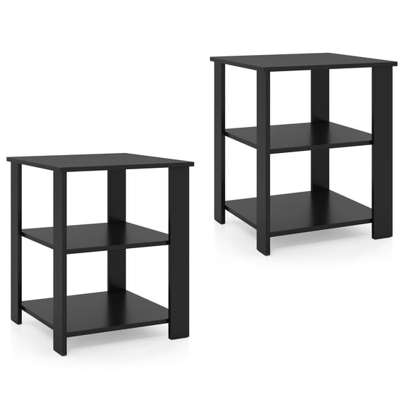 Giantex Set of 2 End Table,Square Nightstand Bedside Table w/Storage Shelves, Black
