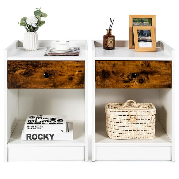 Giantex Set of 2 Nightstand, End Table w/Storage Drawer, Wooden Sofa Bed Side Table for Home & Office, White