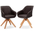thumbnail image 1 of Giantex Set of 2 Swivel Dining Chairs, Side Chair w/Curved Back & Solid Wool Legs, Upholstered Dining Accent Chairs, Brown, 1 of 8