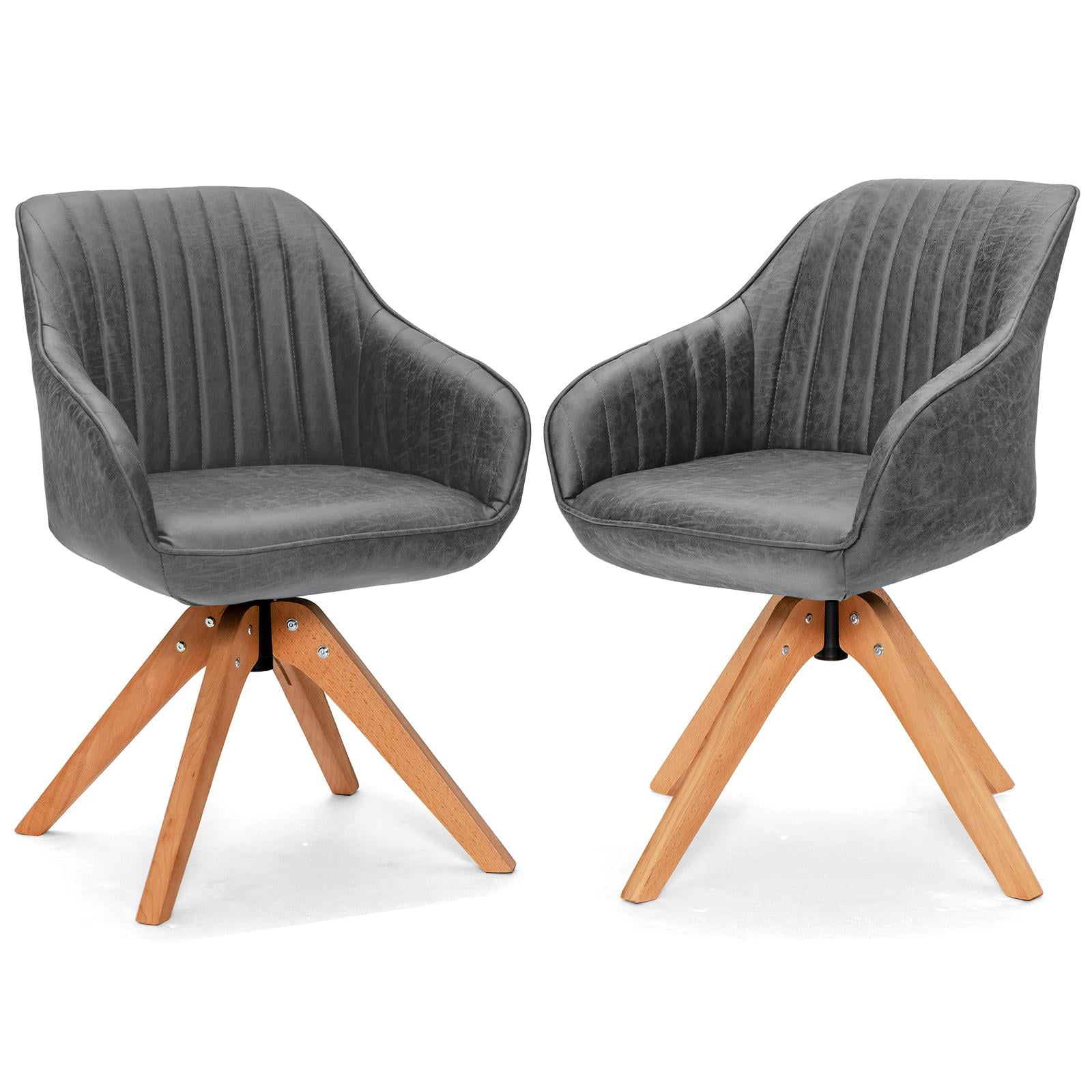 Giantex 2pc Swivel Dining Chairs Blue Upholstered Accent Chairs for Kitchen Room w Curved Back Solid Wood Legs Walmart