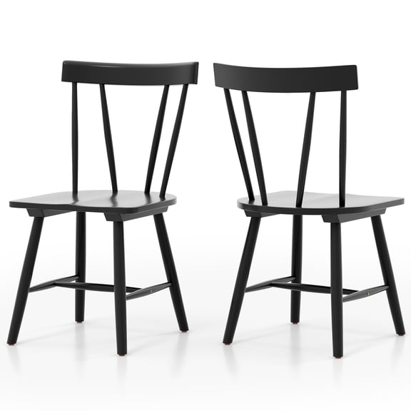 Giantex Set of 2 Windsor Chairs w/ Solid Rubber Wood Frame, Windsor Style Armless Chairs, Black
