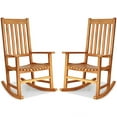 thumbnail image 1 of Giantex Set of 2 Wooden Rocking Chair, Slatted High Back Wood Rocker, Teak, 1 of 6