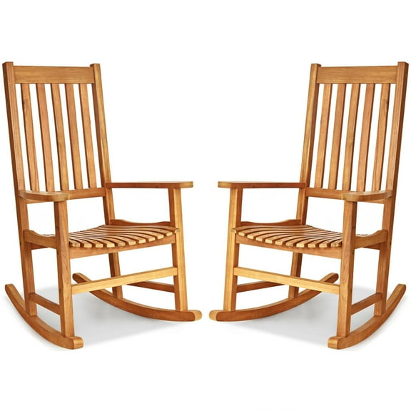 Giantex Set of 2 Wooden Rocking Chair, Slatted High Back Wood Rocker, Teak