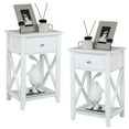 thumbnail image 1 of Giantex Set of 2 X-Design Nightstand, Bedside Table w/Drawer & Storage Shelf, Versatile Sofa Table End Table, White, 1 of 6