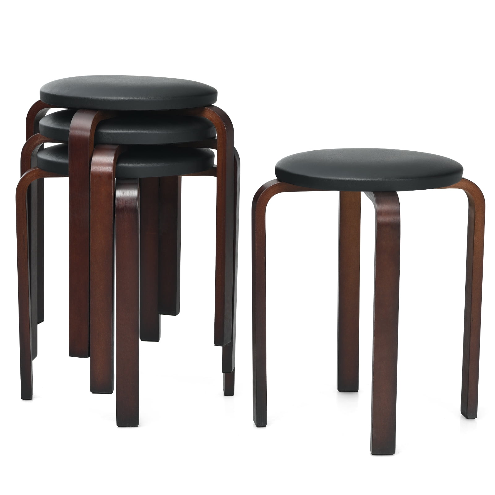 Round Stools Stackable Giantex Heavy Duty Set of 4 Bentwood Round Stools, Stackable Kitchen ...