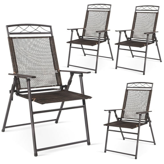 Giantex Set of 4 Patio Folding Sling Chairs Steel Camping Deck Garden Pool Backyard Chairs