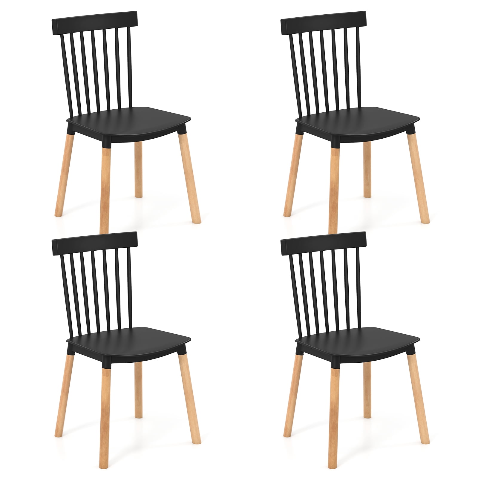 Giantex Set of 4 Windsor Dining Chairs, Armless Side Chairs w/ Spindle Back, Black