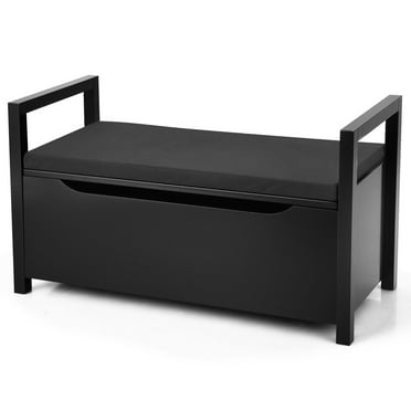 Giantex Shoe Storage Bench with Cushion, Entryway Storage Benches, End of Bed Bench for Bedroom, Wood Shoe Bench with Seat (Black)