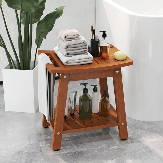Giantex Shower Benches for Inside Shower, Foot Stool w/w/Handle Shower Head & Soap Holder, Brown