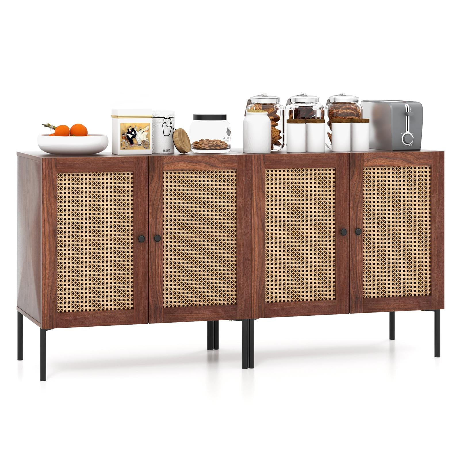 Giantex Sideboard Buffet Cabinet, Kitchen Storage Cabinet w/ Rattan ...