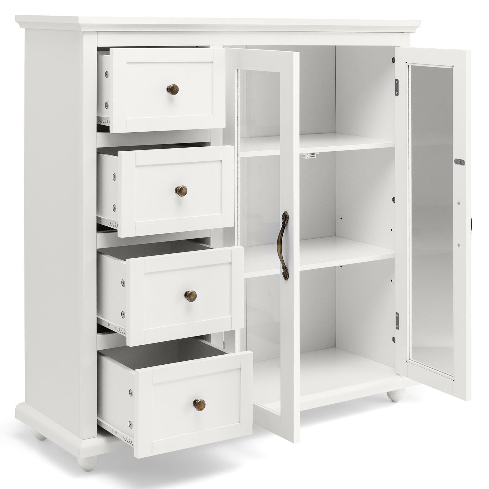 Giantex Sideboard Buffet Cabinet w/4 Drawers & Dual-Open Glass Doors ...
