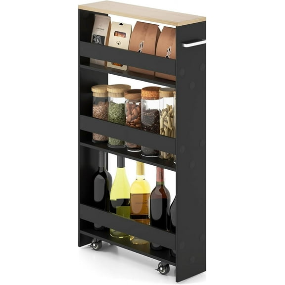 Giantex Slim 4 Tier Rolling Storage Cabinet - Space Saving Kitchen Utility Cart Tower Rack, Black