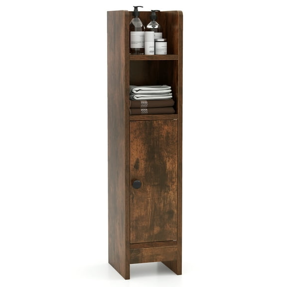 Giantex Slim Corner Bathroom Cabinet, Narrow Floor Cabinet w/ 3-Level Adjustable Shelf, Freestanding Storage Organizer, Brown