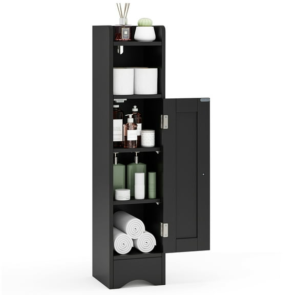 Giantex Small Bathroom Storage Cabinet, Corner Floor Cabinet w/Door & Adjustable Shelves, Narrow Toilet Paper Holder, Slim Storage Organizer, Black