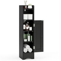Giantex Small Bathroom Storage Cabinet, Corner Floor Cabinet w/Door & Adjustable Shelves, Narrow Toilet Paper Holder, Slim Storage Organizer, Black