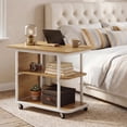 thumbnail image 1 of Giantex Sofa Side Table, Mobile End Table, Rolling Bedside Table w/Metal Frame, Natural, 1 of 6